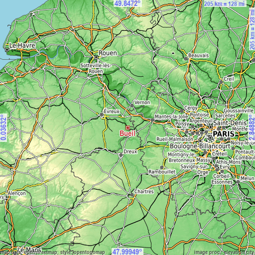 Topographic map of Bueil