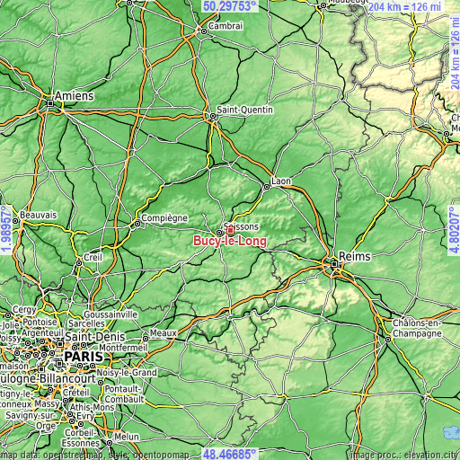 Topographic map of Bucy-le-Long