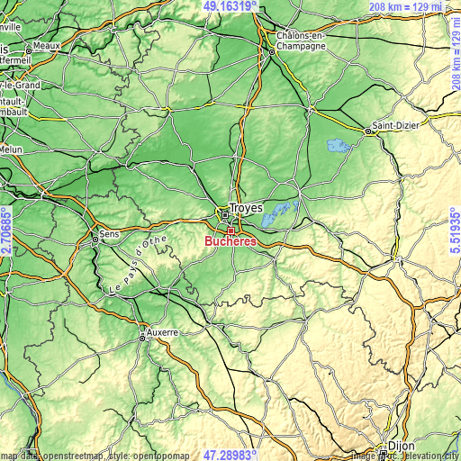 Topographic map of Buchères