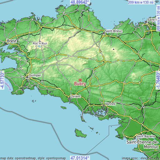 Topographic map of Bubry