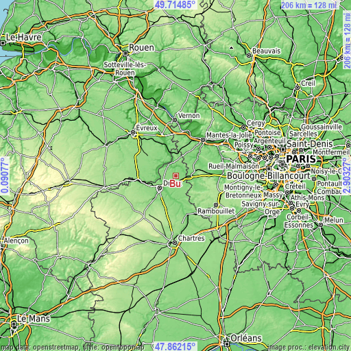 Topographic map of Bû