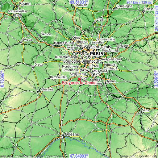 Topographic map of Bruyères-le-Châtel