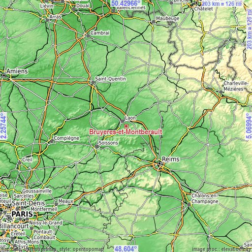 Topographic map of Bruyères-et-Montbérault