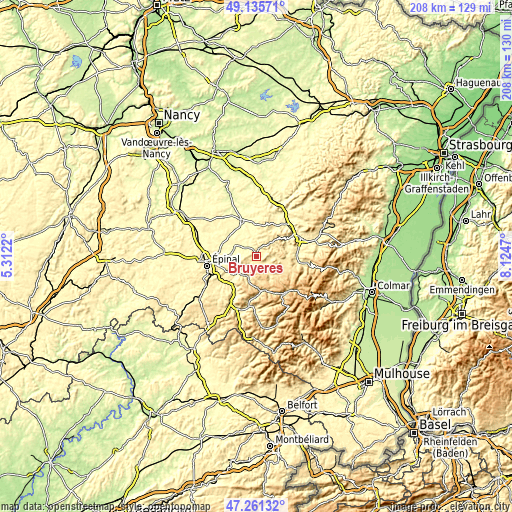 Topographic map of Bruyères