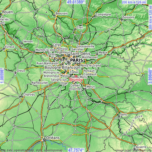 Topographic map of Brunoy