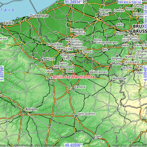 Topographic map of Bruille-lez-Marchiennes