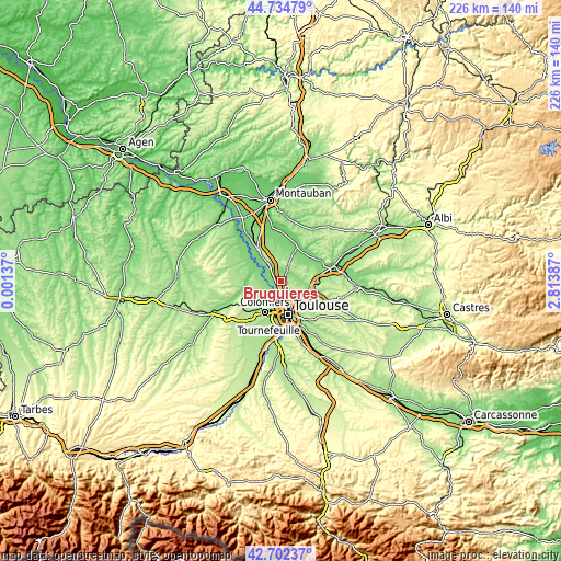 Topographic map of Bruguières