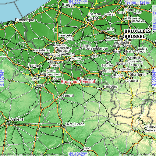 Topographic map of Bruay-sur-l’Escaut