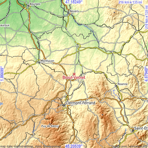 Topographic map of Broût-Vernet