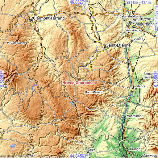 Topographic map of Brives-Charensac