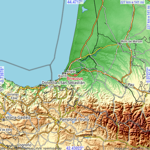 Topographic map of Briscous