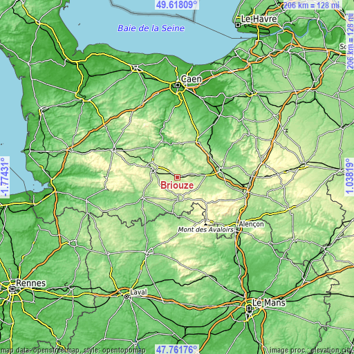 Topographic map of Briouze