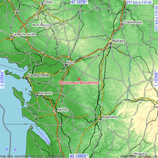 Topographic map of Brioux-sur-Boutonne