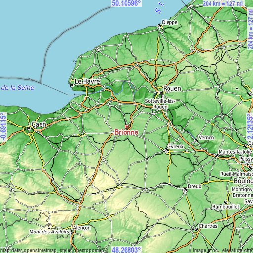 Topographic map of Brionne