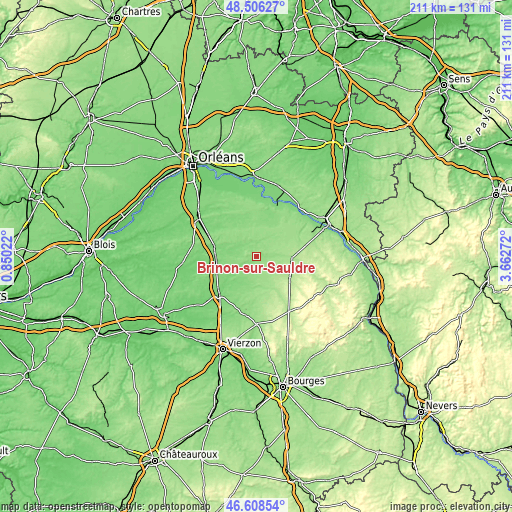 Topographic map of Brinon-sur-Sauldre