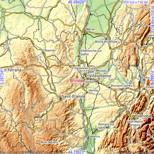 Topographic map of Brindas