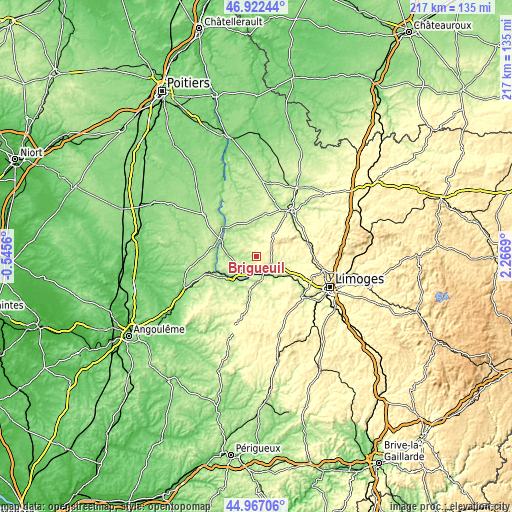 Topographic map of Brigueuil