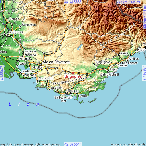 Topographic map of Brignoles