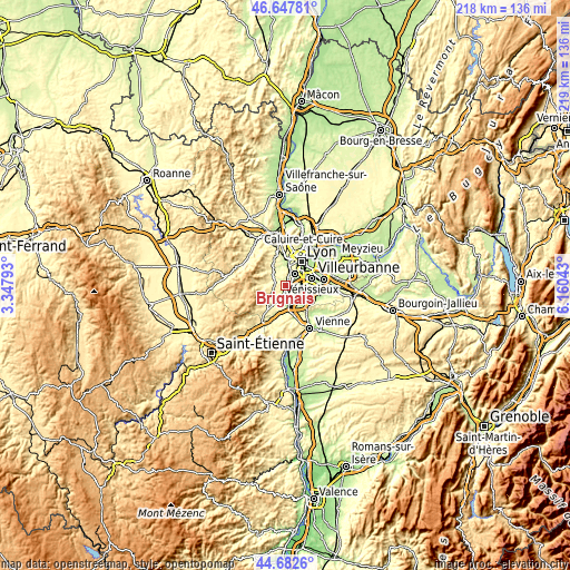 Topographic map of Brignais