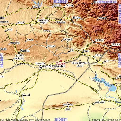 Topographic map of Özbek