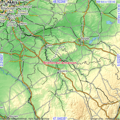 Topographic map of Brienon-sur-Armançon