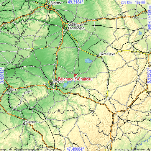 Topographic map of Brienne-le-Château