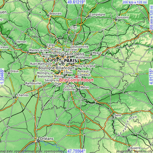 Topographic map of Brie-Comte-Robert