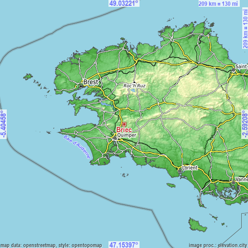 Topographic map of Briec