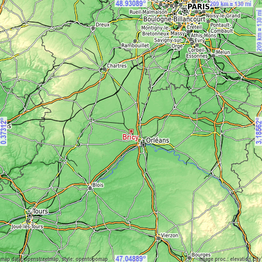 Topographic map of Bricy