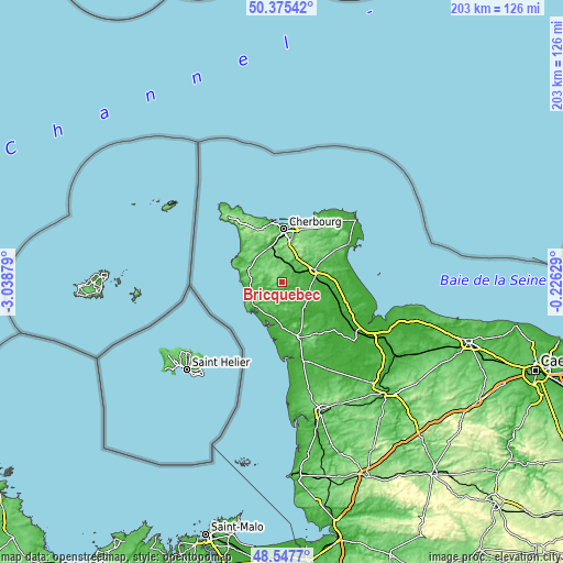 Topographic map of Bricquebec