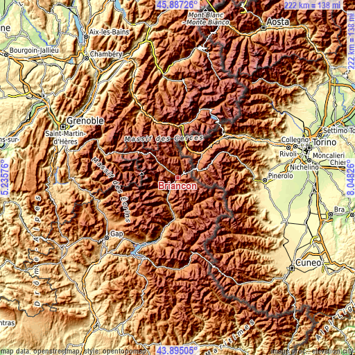 Topographic map of Briançon