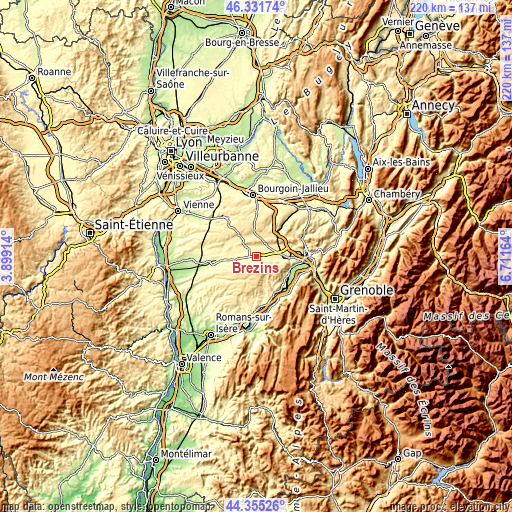 Topographic map of Brézins