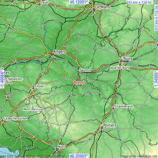 Topographic map of Brézé