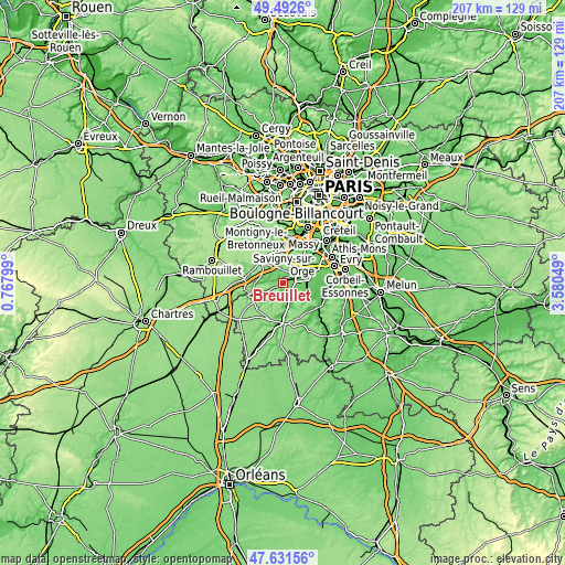 Topographic map of Breuillet