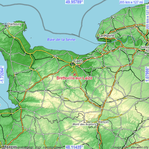 Topographic map of Bretteville-sur-Laize