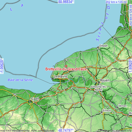 Topographic map of Bretteville-du-Grand-Caux