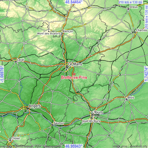 Topographic map of Brette-les-Pins