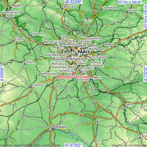 Topographic map of Brétigny-sur-Orge