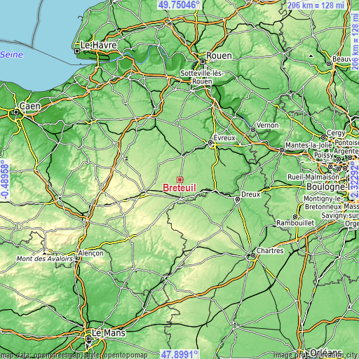 Topographic map of Breteuil