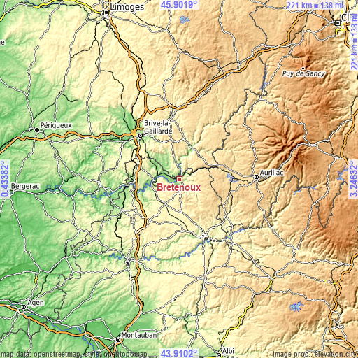 Topographic map of Bretenoux