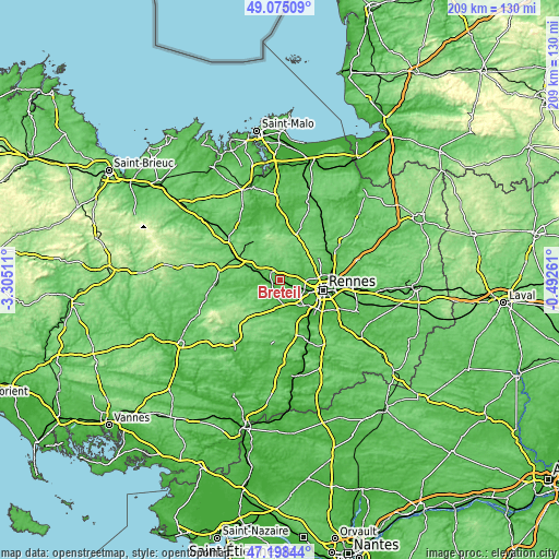 Topographic map of Breteil