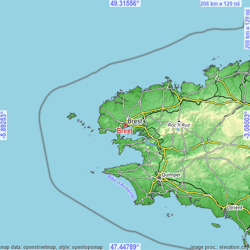 Topographic map of Brest