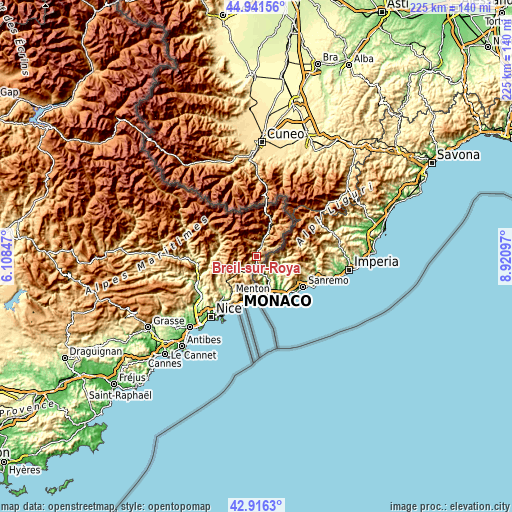 Topographic map of Breil-sur-Roya