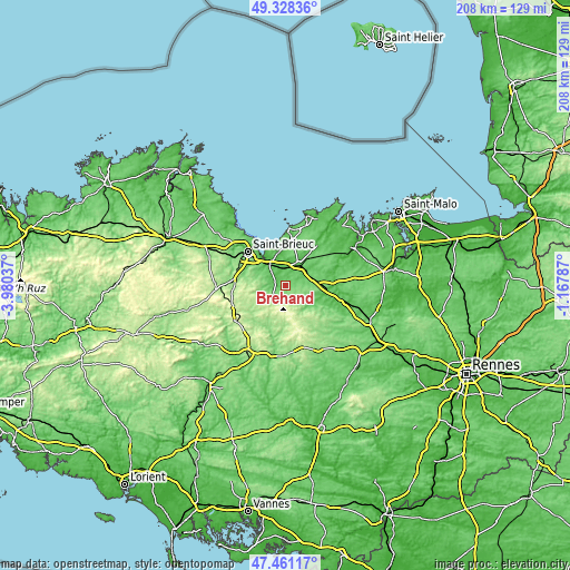 Topographic map of Bréhand