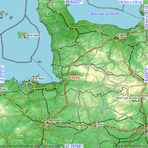 Topographic map of Brécey