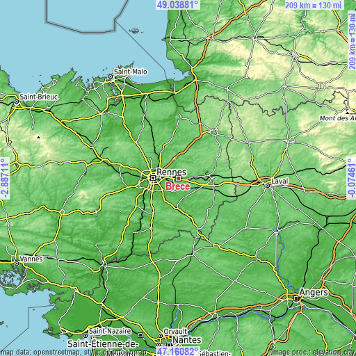 Topographic map of Brécé