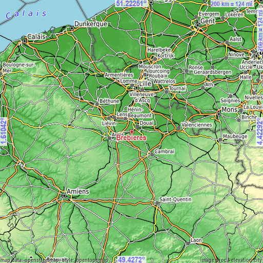 Topographic map of Brebières