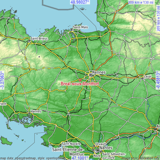 Topographic map of Bréal-sous-Montfort