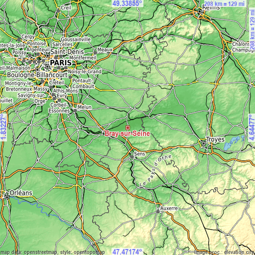 Topographic map of Bray-sur-Seine