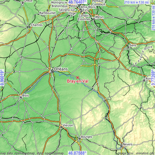 Topographic map of Bray-en-Val